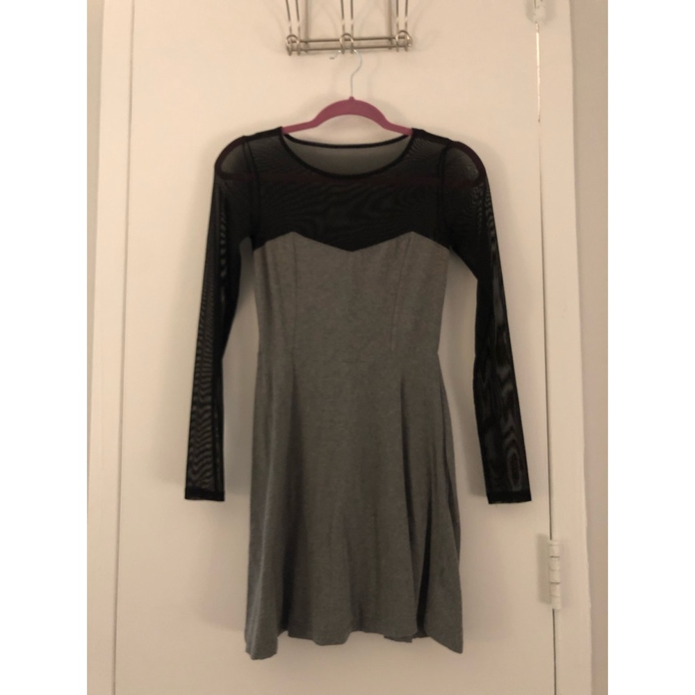 Gray skater dress with mesh sleeves
